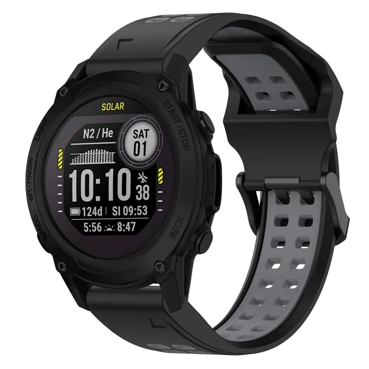 For Garmin Descent G1 Two Color Reverse Buckle 22mm Silicone Watch Band(Black+Grey)