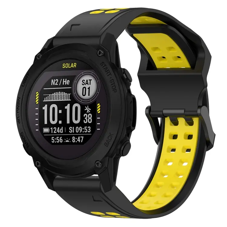 For Garmin Descent G1 Two Color Reverse Buckle 22mm Silicone Watch Band(Black+Yellow)