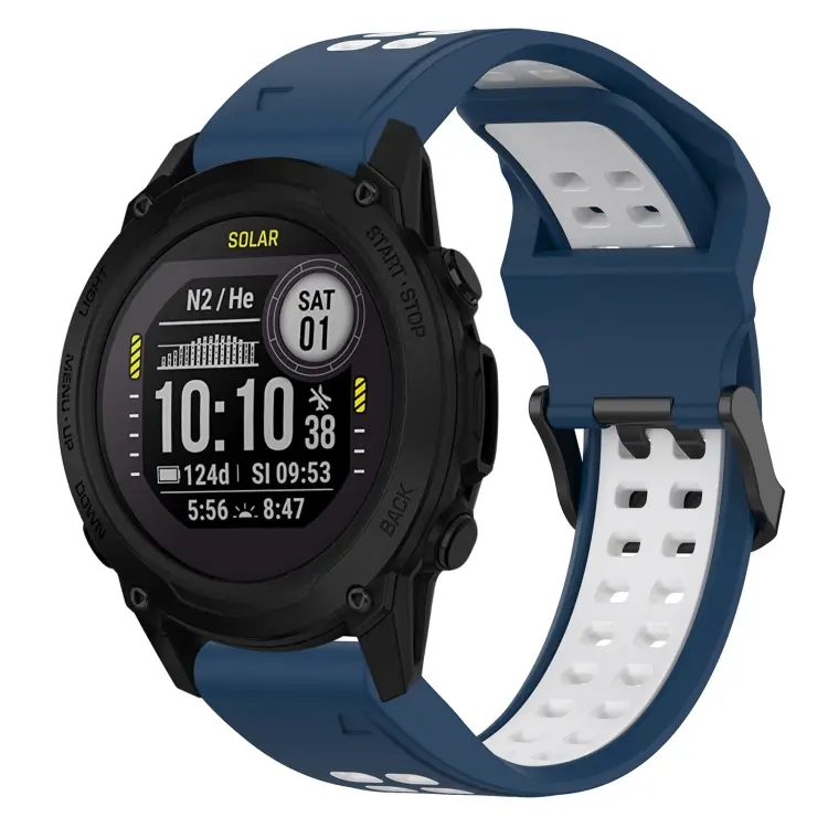 For Garmin Descent G1 Two Color Reverse Buckle 22mm Silicone Watch Band(Blue+White)