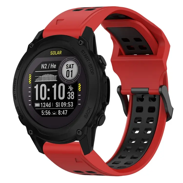 For Garmin Descent G1 Two Color Reverse Buckle 22mm Silicone Watch Band(Red+Black)