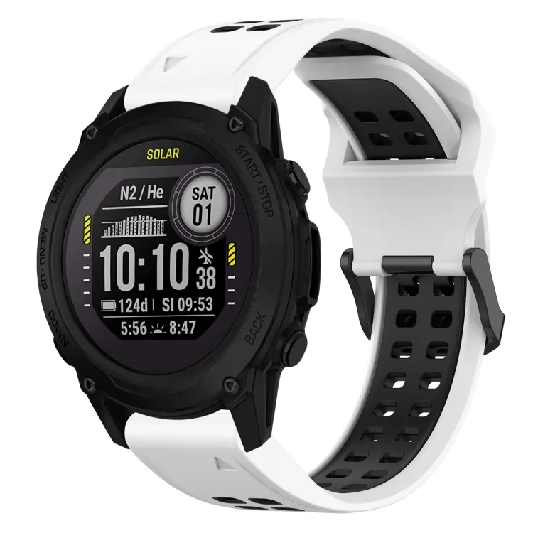 For Garmin Descent G1 Two Color Reverse Buckle 22mm Silicone Watch Band(White+Black)