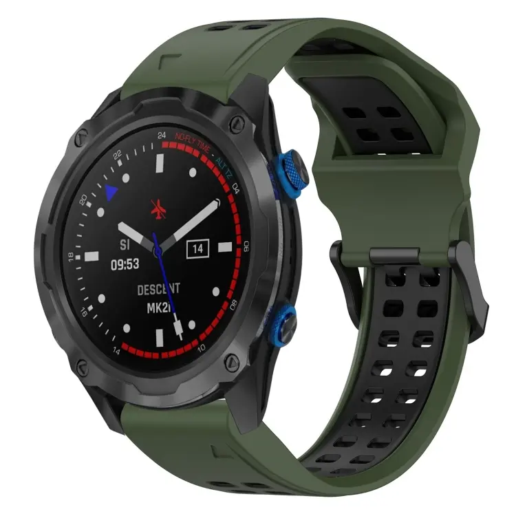 For Garmin Descent MK 2i Two Color Reverse Buckle 26mm Silicone Watch Band(Army Green+Black)