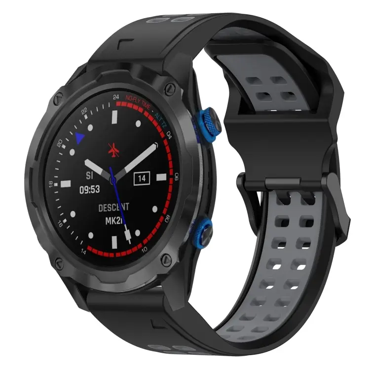 For Garmin Descent MK 2i Two Color Reverse Buckle 26mm Silicone Watch Band(Black+Grey)