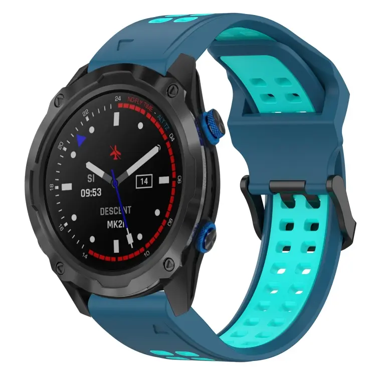 For Garmin Descent MK 2i Two Color Reverse Buckle 26mm Silicone Watch Band(Blue+Water Duck)