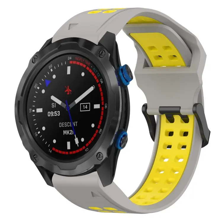 For Garmin Descent MK 2i Two Color Reverse Buckle 26mm Silicone Watch Band(Grey+Yellow)