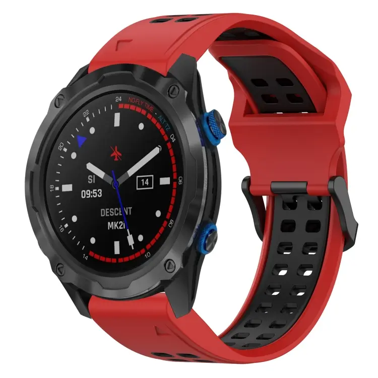 For Garmin Descent MK 2i Two Color Reverse Buckle 26mm Silicone Watch Band(Red+Black)