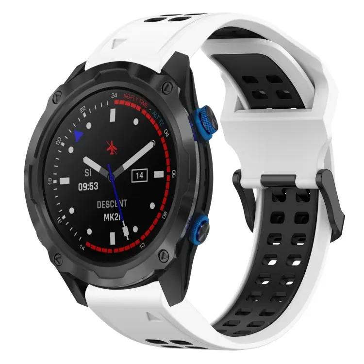 For Garmin Descent MK 2i Two Color Reverse Buckle 26mm Silicone Watch Band(White+Black)