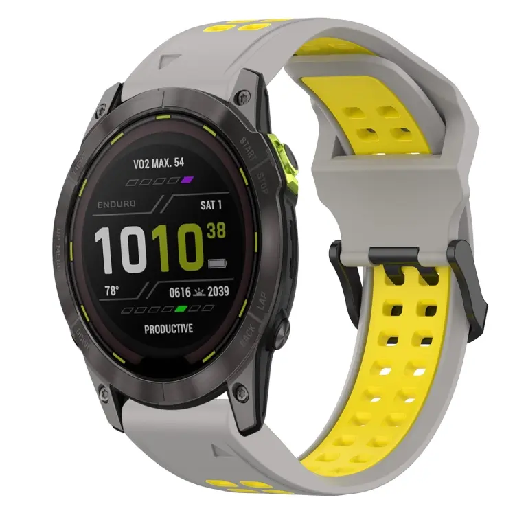 For Garmin Enduro 3 Two Color Reverse Buckle 26mm Silicone Watch Band(Grey+Yellow)