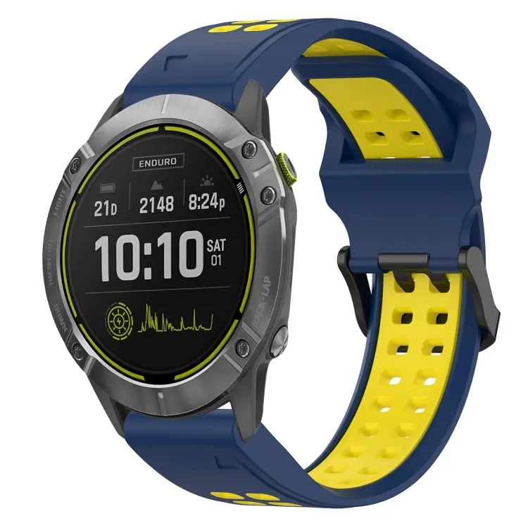 For Garmin Enduro Two Color Reverse Buckle 26mm Silicone Watch Band(Blue+Yellow)