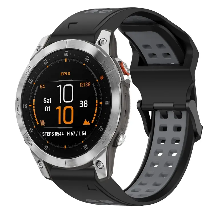 For Garmin EPIX Gen 2 Two Color Reverse Buckle 22mm Silicone Watch Band(Black+Grey)