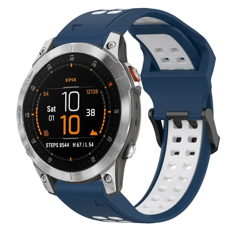 For Garmin EPIX Gen 2 Two Color Reverse Buckle 22mm Silicone Watch Band(Blue+White)