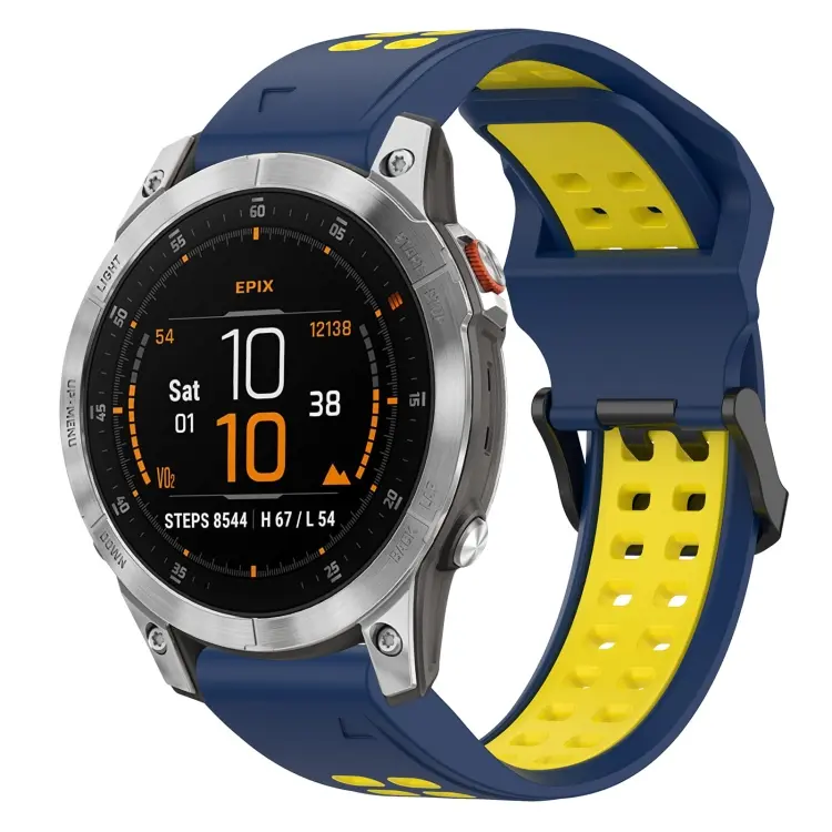 For Garmin EPIX Gen 2 Two Color Reverse Buckle 22mm Silicone Watch Band(Blue+Yellow)