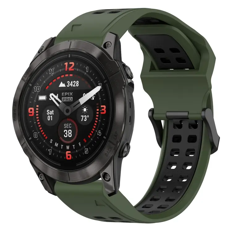 For Garmin Epix Pro 47mm Two Color Reverse Buckle 22mm Silicone Watch Band(Army Green+Black)