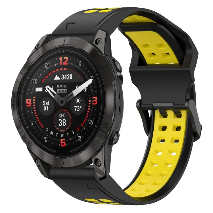 For Garmin Epix Pro 47mm Two Color Reverse Buckle 22mm Silicone Watch Band(Black+Yellow)