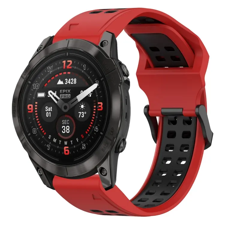 For Garmin Epix Pro 47mm Two Color Reverse Buckle 22mm Silicone Watch Band(Red+Black)