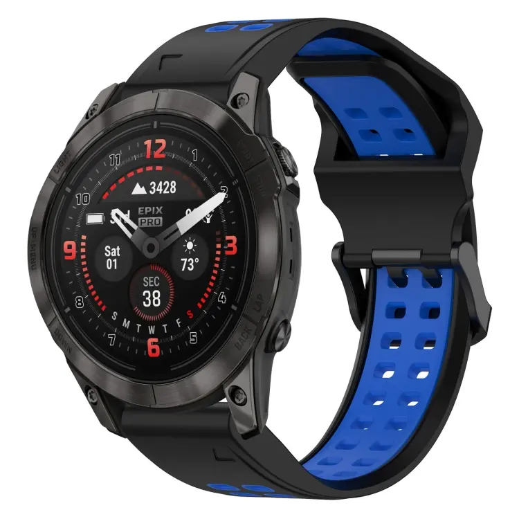 For Garmin Epix Pro 51mm Two Color Reverse Buckle 26mm Silicone Watch Band(Black+Blue)