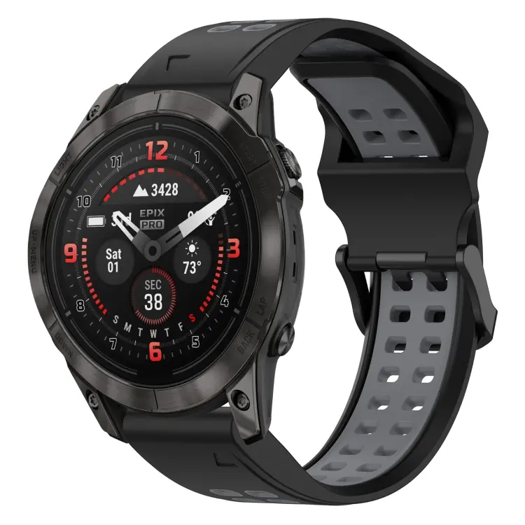 For Garmin Epix Pro 51mm Two Color Reverse Buckle 26mm Silicone Watch Band(Black+Grey)