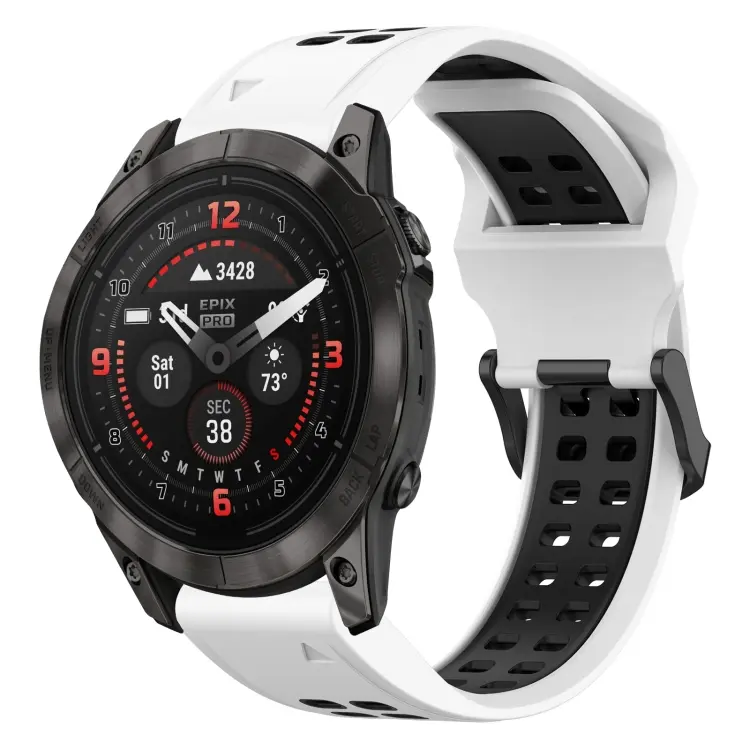 For Garmin Epix Pro 51mm Two Color Reverse Buckle 26mm Silicone Watch Band(White+Black)
