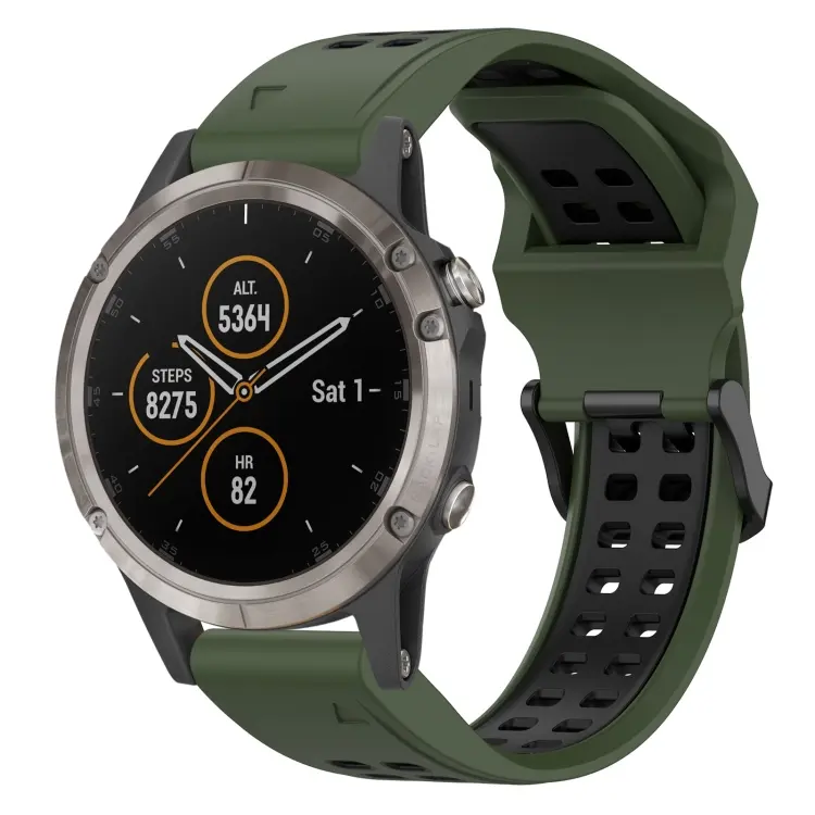 For Garmin Fenix 5 Plus Two Color Reverse Buckle 22mm Silicone Watch Band(Army Green+Black)
