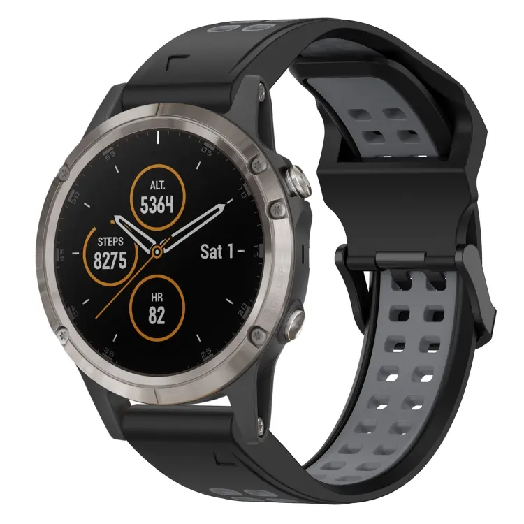 For Garmin Fenix 5 Plus Two Color Reverse Buckle 22mm Silicone Watch Band(Black+Grey)