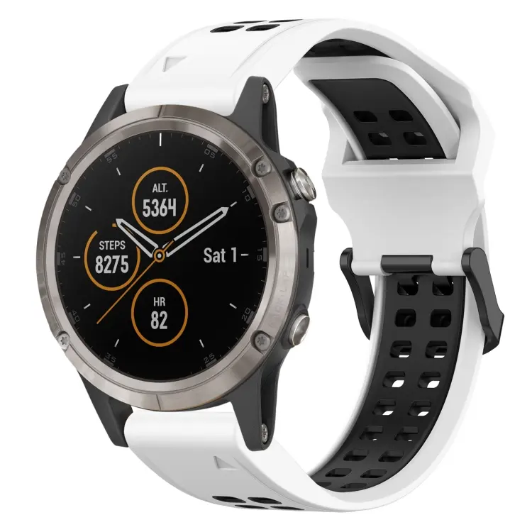 For Garmin Fenix 5 Plus Two Color Reverse Buckle 22mm Silicone Watch Band(White+Black)