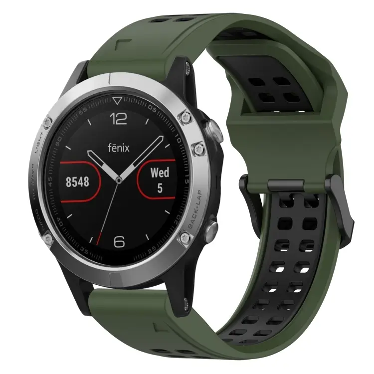 For Garmin Fenix 5 Two Color Reverse Buckle 22mm Silicone Watch Band(Army Green+Black)