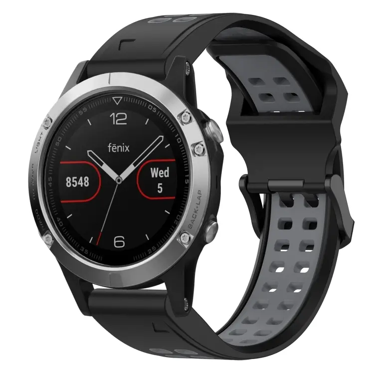 For Garmin Fenix 5 Two Color Reverse Buckle 22mm Silicone Watch Band(Black+Grey)