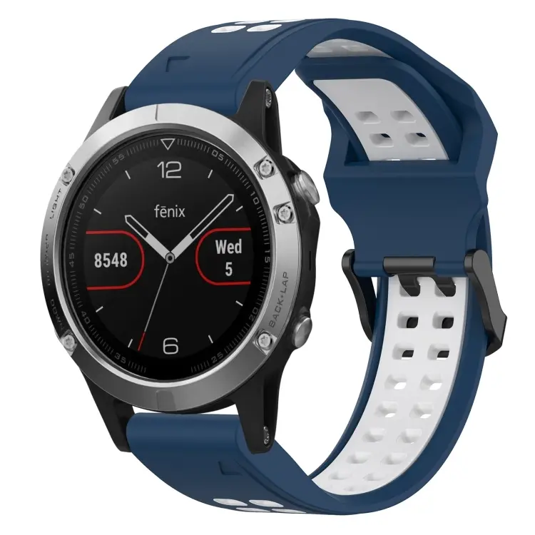 For Garmin Fenix 5 Two Color Reverse Buckle 22mm Silicone Watch Band(Blue+White)