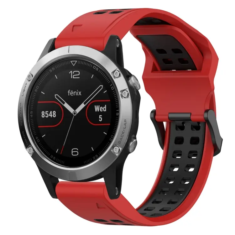 For Garmin Fenix 5 Two Color Reverse Buckle 22mm Silicone Watch Band(Red+Black)