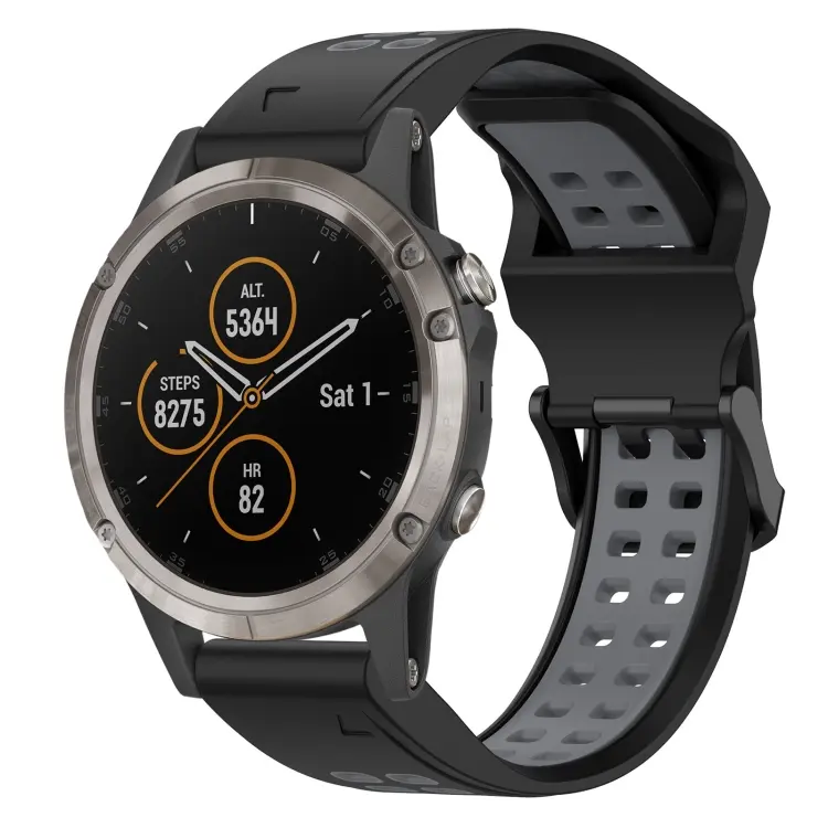 For Garmin Fenix 5X Plus Two Color Reverse Buckle 26mm Silicone Watch Band(Black+Grey)
