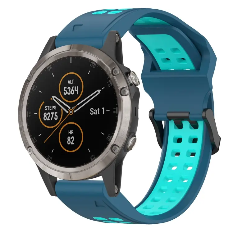For Garmin Fenix 5X Plus Two Color Reverse Buckle 26mm Silicone Watch Band(Blue+Water Duck)
