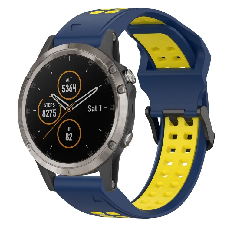 For Garmin Fenix 5X Plus Two Color Reverse Buckle 26mm Silicone Watch Band(Blue+Yellow)