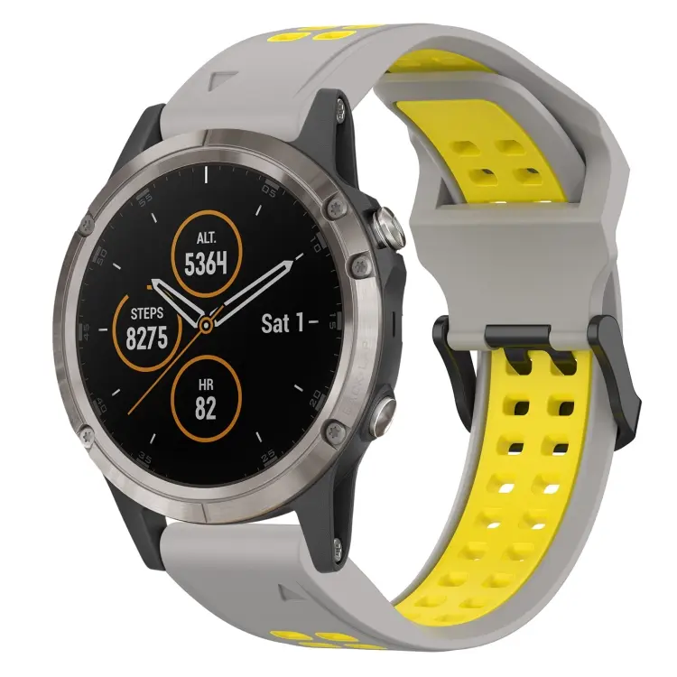 For Garmin Fenix 5X Plus Two Color Reverse Buckle 26mm Silicone Watch Band(Grey+Yellow)