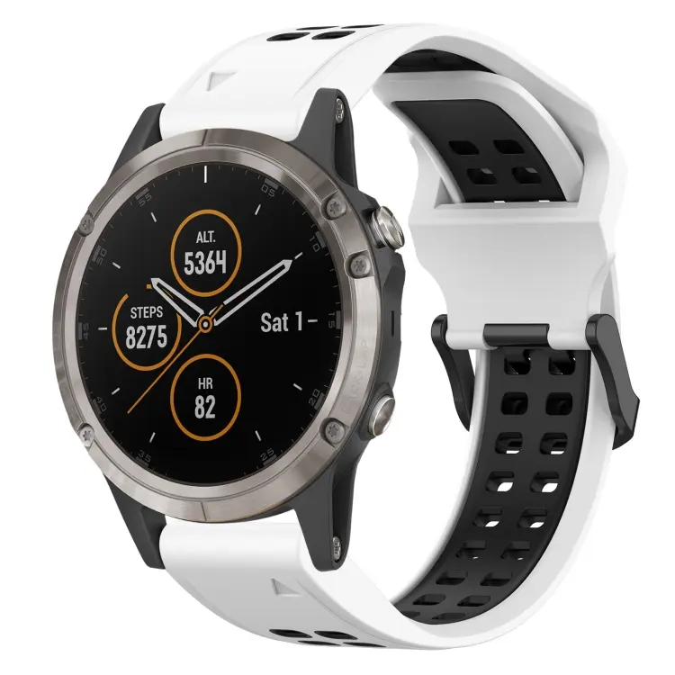For Garmin Fenix 5X Plus Two Color Reverse Buckle 26mm Silicone Watch Band(White+Black)