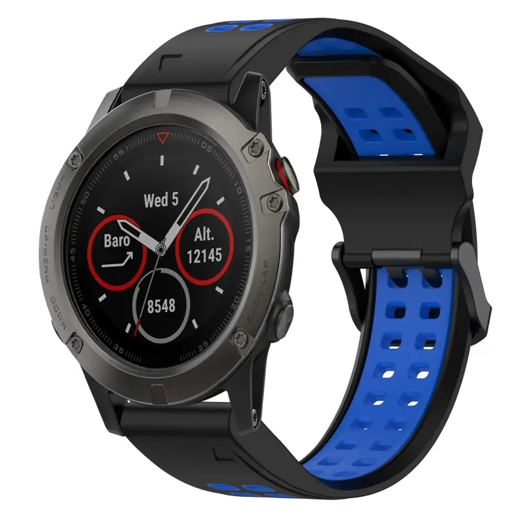 For Garmin Fenix 5X Two Color Reverse Buckle 26mm Silicone Watch Band(Black+Blue)