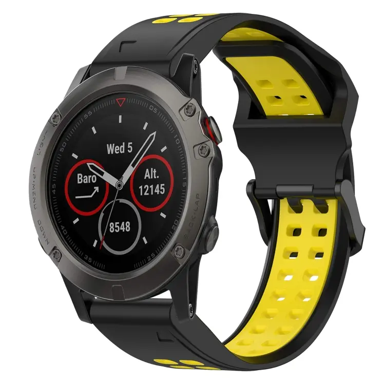 For Garmin Fenix 5X Two Color Reverse Buckle 26mm Silicone Watch Band(Black+Yellow)