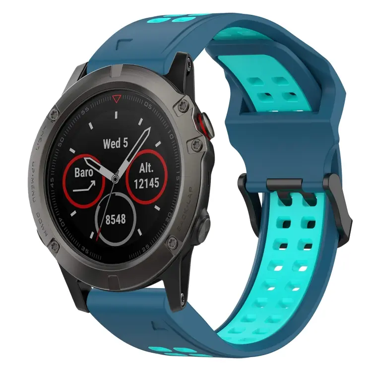 For Garmin Fenix 5X Two Color Reverse Buckle 26mm Silicone Watch Band(Blue+Water Duck)