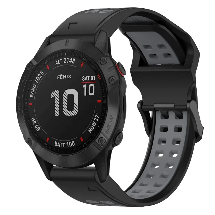 For Garmin Fenix 6 Pro Two Color Reverse Buckle 22mm Silicone Watch Band(Black+Grey)