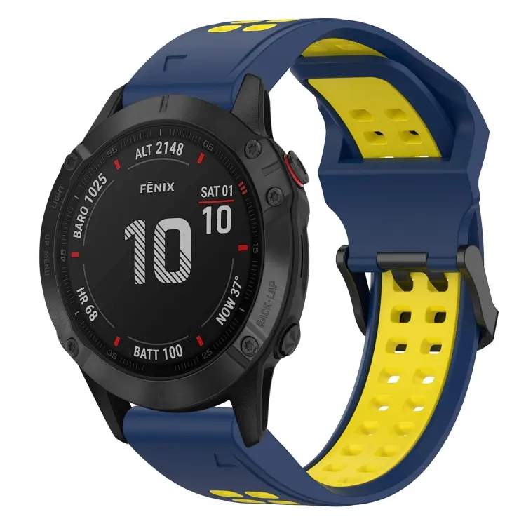For Garmin Fenix 6 Pro Two Color Reverse Buckle 22mm Silicone Watch Band(Blue+Yellow)