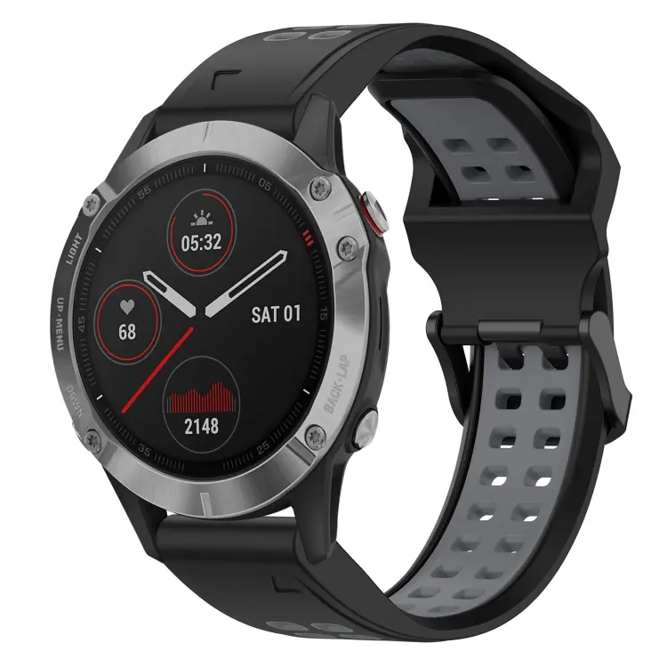 For Garmin Fenix 6 Two Color Reverse Buckle 22mm Silicone Watch Band(Black+Grey)