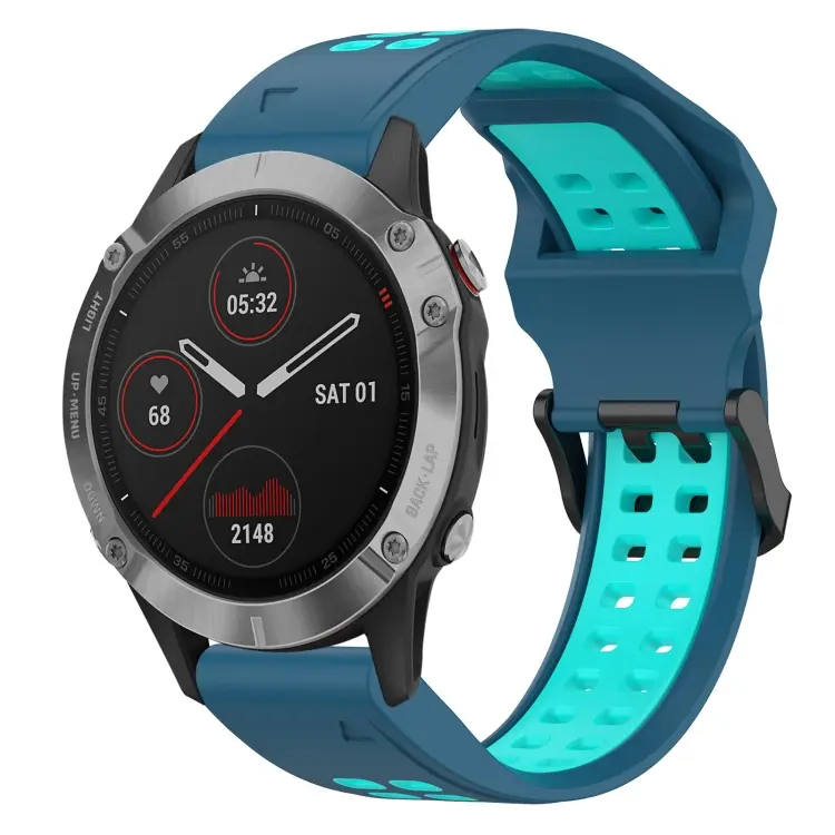 For Garmin Fenix 6 Two Color Reverse Buckle 22mm Silicone Watch Band(Blue+Teal)