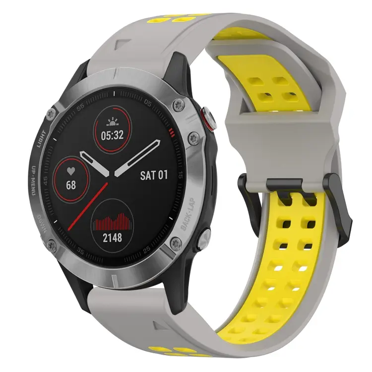 For Garmin Fenix 6 Two Color Reverse Buckle 22mm Silicone Watch Band(Grey+Yellow)
