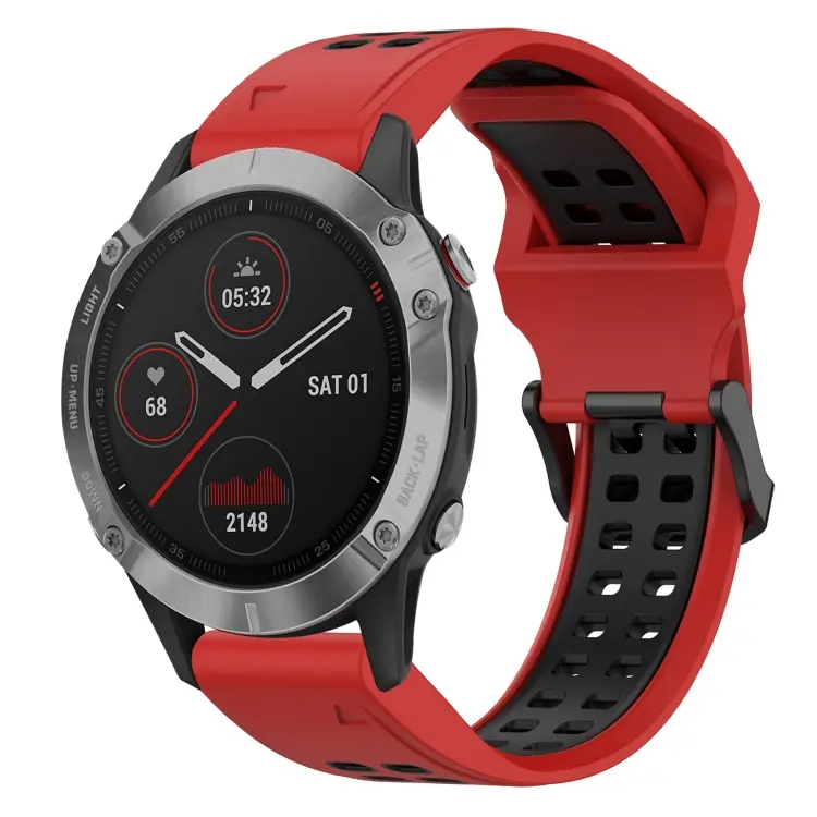 For Garmin Fenix 6 Two Color Reverse Buckle 22mm Silicone Watch Band(Red+Black)