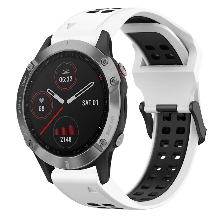 For Garmin Fenix 6 Two Color Reverse Buckle 22mm Silicone Watch Band(White+Black)