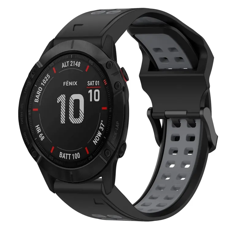 For Garmin Fenix 6X Pro Two Color Reverse Buckle 26mm Silicone Watch Band(Black+Grey)