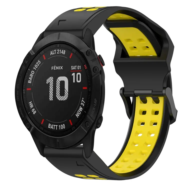 For Garmin Fenix 6X Pro Two Color Reverse Buckle 26mm Silicone Watch Band(Black+Yellow)