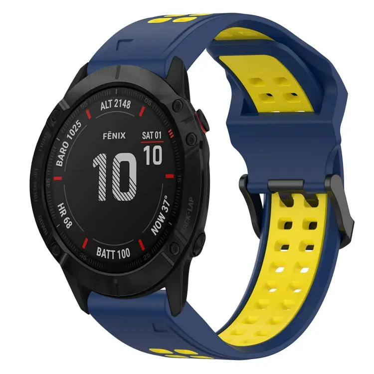 For Garmin Fenix 6X Pro Two Color Reverse Buckle 26mm Silicone Watch Band(Blue+Yellow)