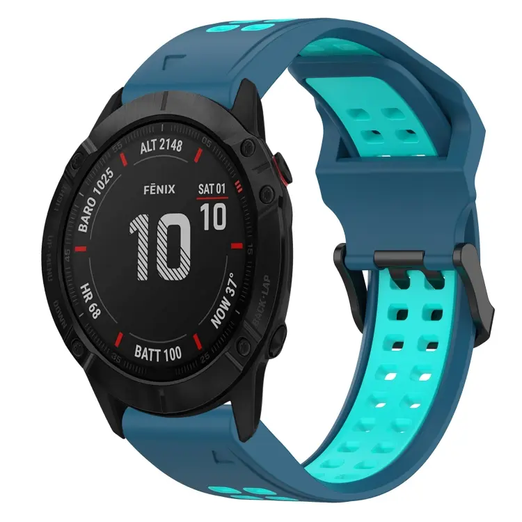 For Garmin Fenix 6X Two Color Reverse Buckle 26mm Silicone Watch Band(Blue+Water Duck)