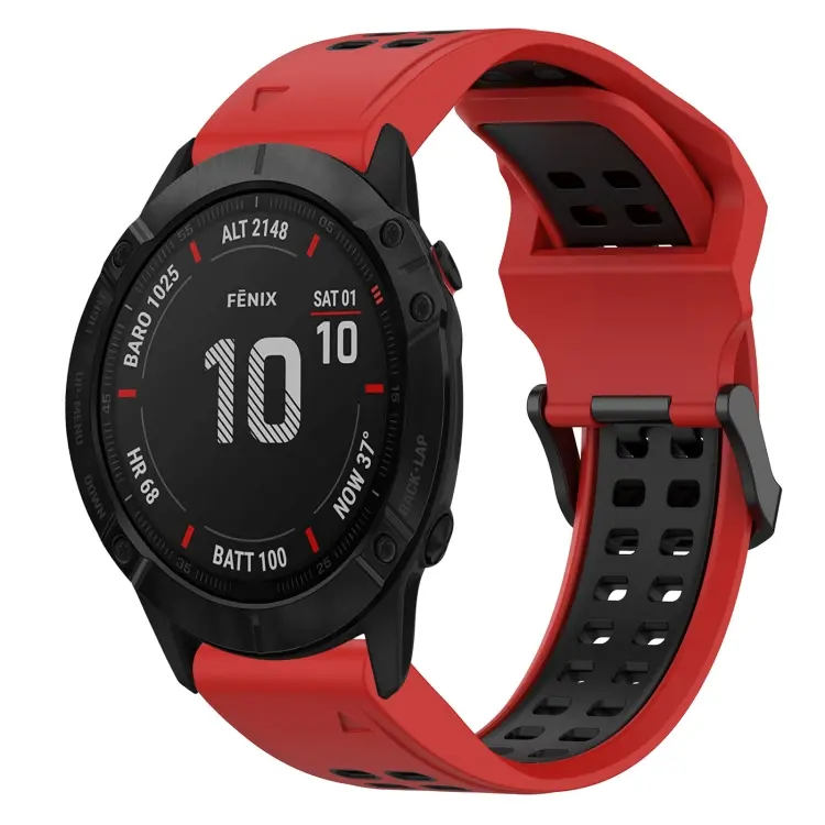 For Garmin Fenix 6X Two Color Reverse Buckle 26mm Silicone Watch Band(Red+Black)