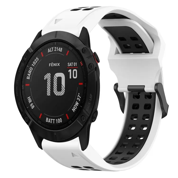 For Garmin Fenix 6X Two Color Reverse Buckle 26mm Silicone Watch Band(White+Black)